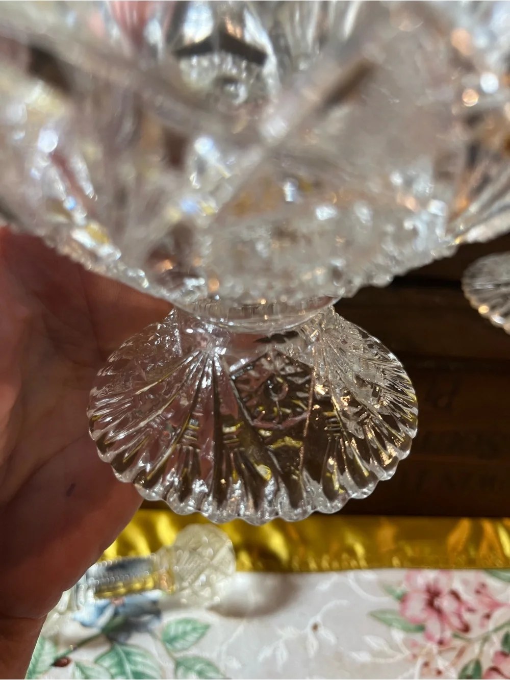 Crystal Glass Compote Dish - Clear Cut-Glass Accent Bowl